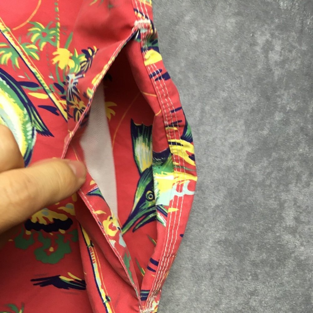 Polo‎ Mens Swim Trunks Shorts size L Pink Beach Print Palms Pockets Cut Liner - Picture 11 of 12